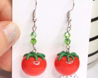 Tomato Charm Earrings/Tomato Dangle Earrings/Vegetable Earrings/Tomato Jewelry/Tomato Gift/Food Earrings/Tomato Lover Gift/Tomato Pearls