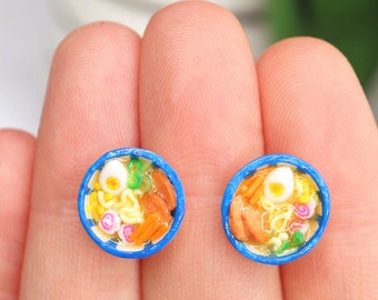 Ramen Stud Earrings: Handmade Miniature Polymer Clay Food Jewelry