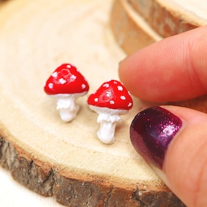 Mushroom Stud Earrings: Handmade Polymer Clay Red Toadstool Earrings