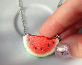 Watermelon Necklace/ Watermelon Slice Pendant/ Fruit Pendant/ Watermelon Jewelry/ Fruit Necklace/ Miniature Food Necklace/Summer Necklace