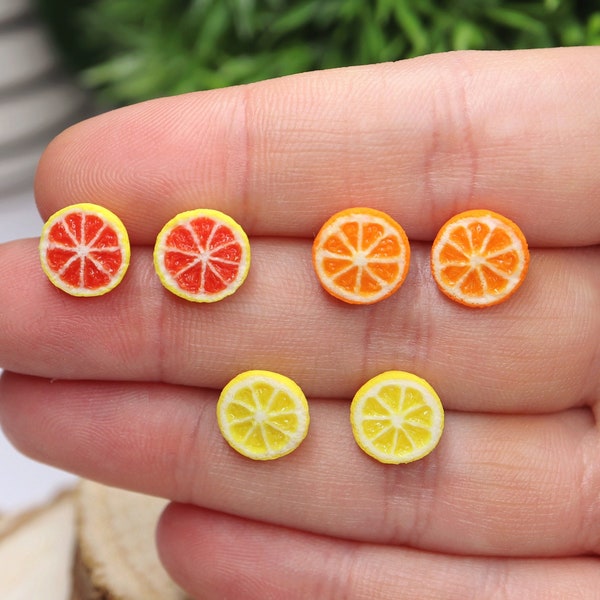 Citrus Earrings Set/Lemon Stud Earrings/Fruit Earrings/Orange Earrings/Grapefruit Earrings/Cute Earrings/Summer Earrings/Lemon Slices