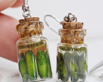 Pickle Jar Dangle Earrings: Miniature Food Jewelry