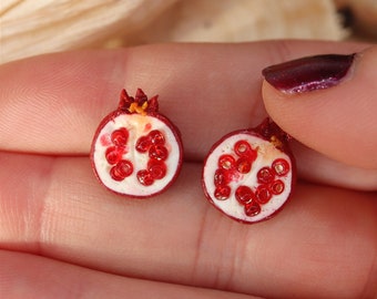 Pomegranate Stud Earrings/Pomegranate Jewelry/ Fruit Earrings/Pomegranate Gift/Cute Earrings/Garnet Earrings/Vegan Earrings/Plant Lover Gift