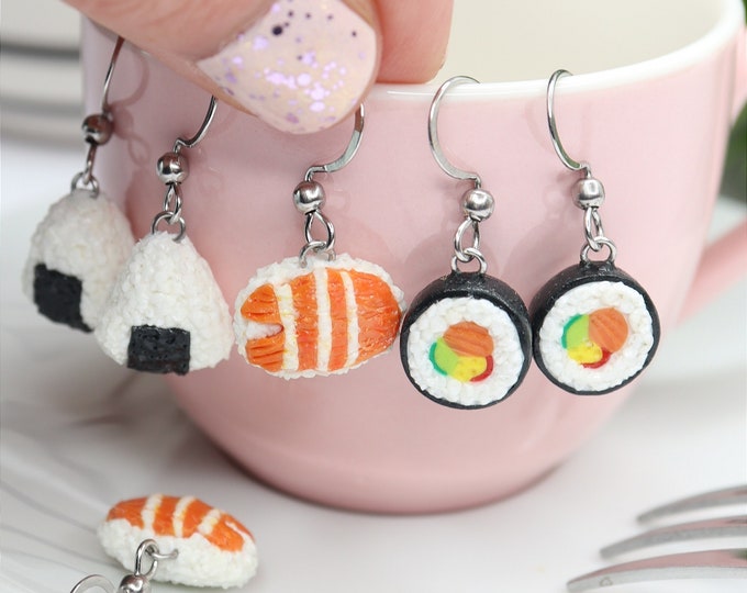 Sushi Dangle Earrings: Handmade Kawaii Miniature Food Jewelry