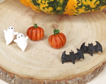 Halloween Stud Earrings Set/Halloween Earrings/ Fall Earrings/ Fall Studs/ Autumn Earrings/Pumpkin Earrings/Ghost Earrings/ Bat Earrings