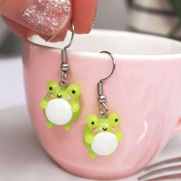 Cute Frog Earrings/Kawaii Frog Earrings/Cottagecore Earrings/Frog Lover Gift/Quirky Earrings/Funny Earrings/Frog Jewelry/Cute Earrings