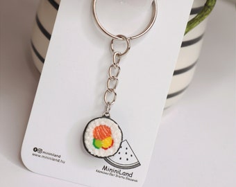Sushi Roll Keychain: Handmade Polymer Clay Foodie Gift