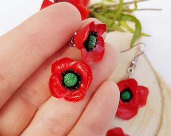 Mohnblumen Ohrstecker: Handgemachte Rote Blumen Ohrstecker