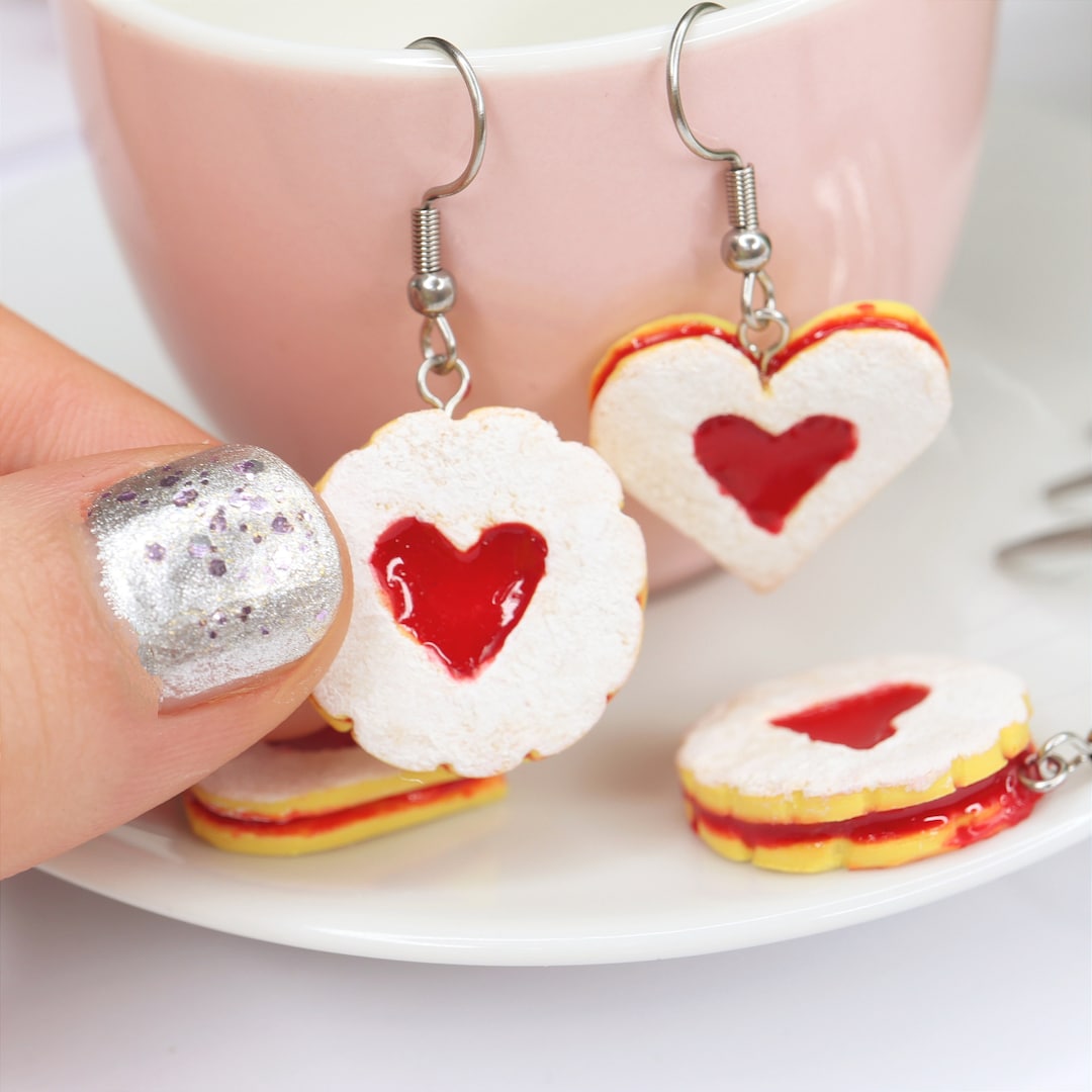 Jam Biscuit Earrings/christmas Cookie Earrings/linzer Earrings/jam Dodgers Earrings/christmas