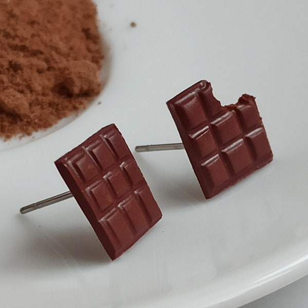 Milk Chocolate Bar Stud Earrings/ Cute Food Earrings/ Candy Bar Earrings/ Gift For Chocolate Lover/ Miniature Food Earrings/ Fun Earrings