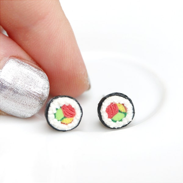 Boucles d'oreilles sushi/boucles d'oreilles sushi maki/bijoux sushi/boucles d'oreilles aliments miniatures/rouleau de sushi/boucles d'oreilles kawaii/boucles d'oreilles japonaises/boucles d'oreilles mignonnes