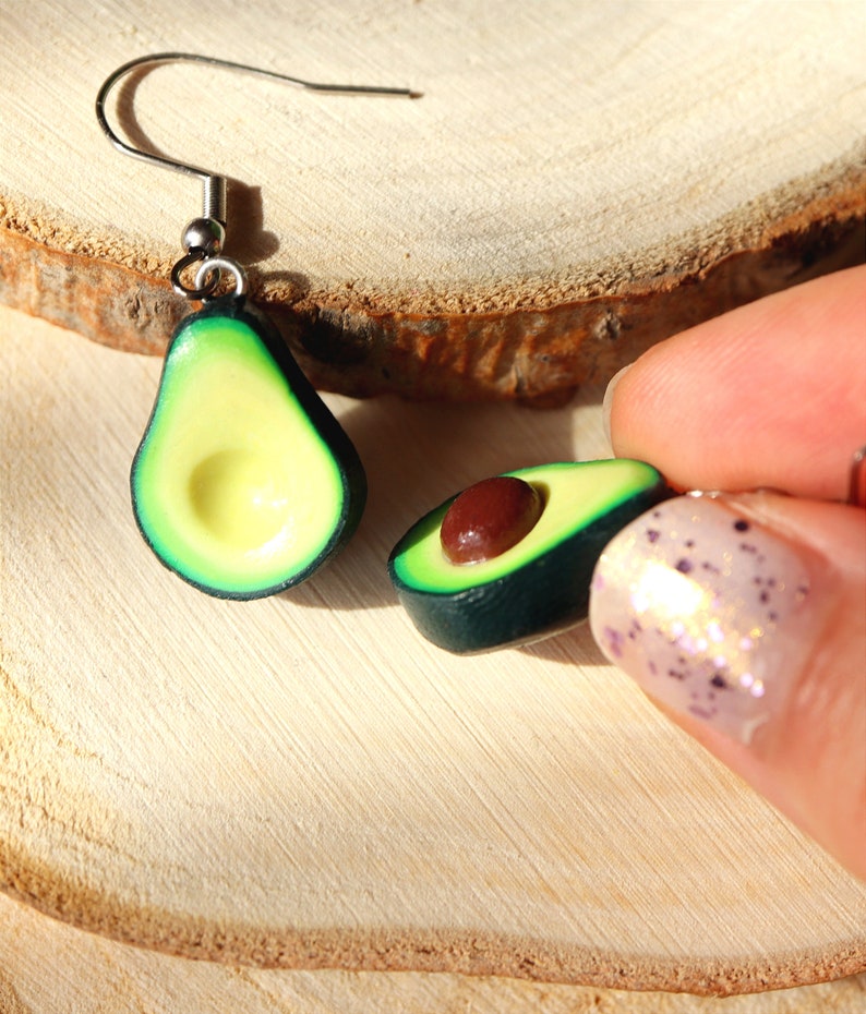 Avocado Dangle Earrings/Avocado Earrings/Miniature Food Earrings/Mismatched Earrings/Avocado Gifts /Gifts For Avocado Lovers/Kawaii Earrings image 3