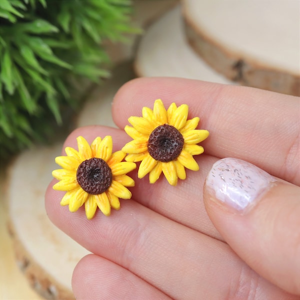 Boucles d'oreilles tournesol/clous d'oreilles tournesol/boucles d'oreilles fleur jaune/boucle d'oreilles argile tournesol/clous tournesol/boucles d'oreilles été/bijoux tournesol