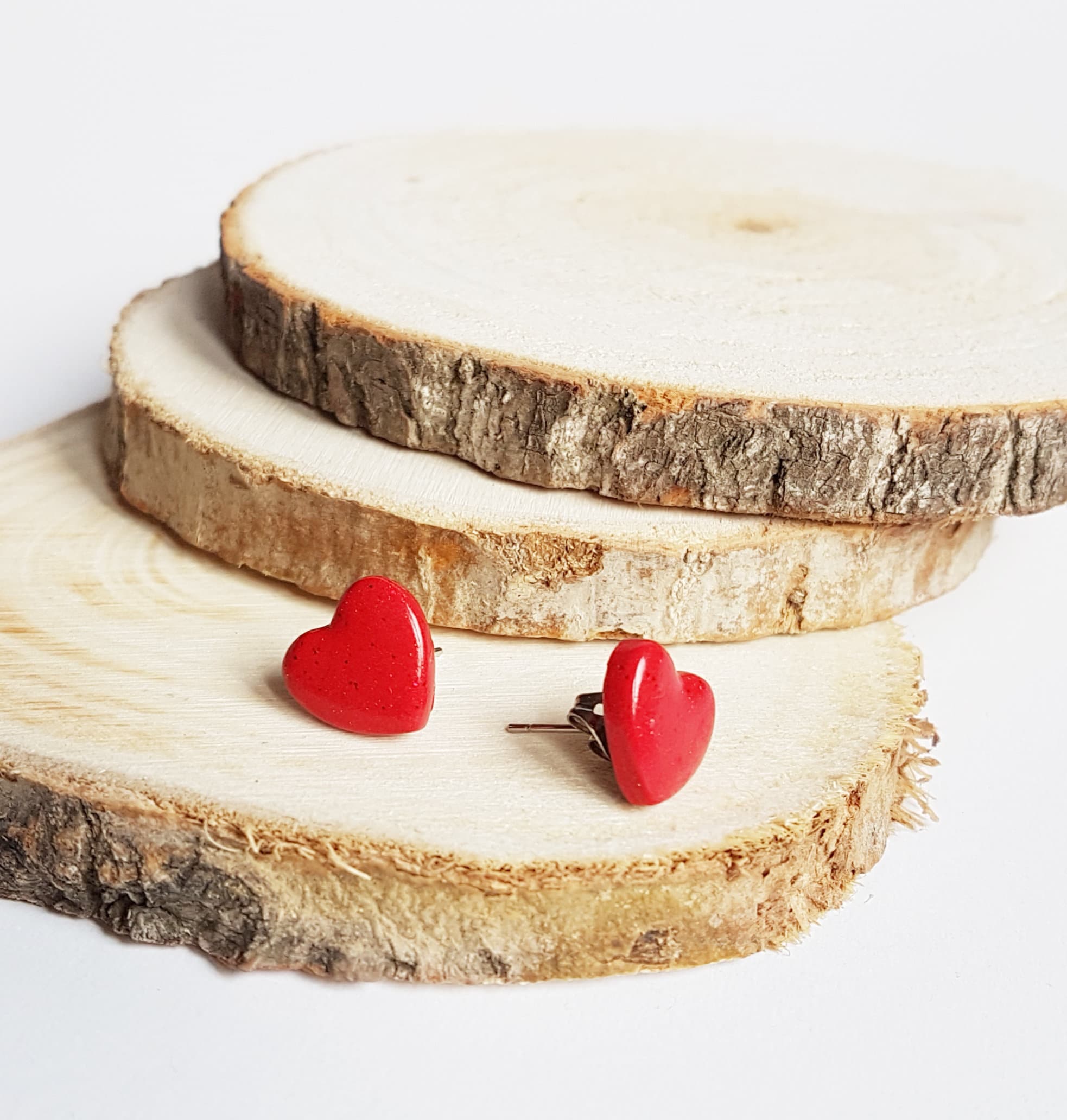 Red Heart Stud Earrings: Handmade Heart Shaped Jewelry