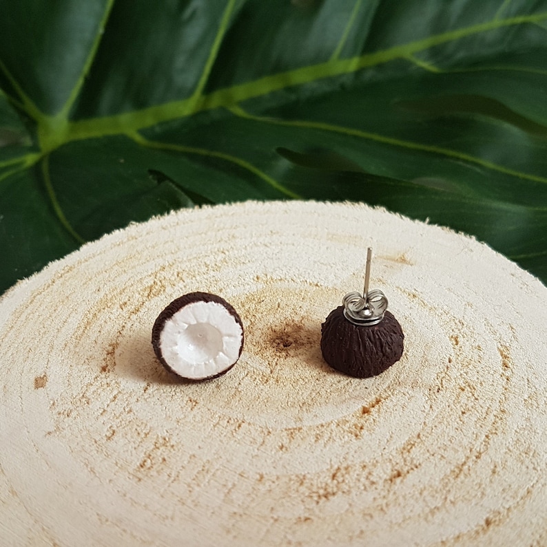 Coconut Earrings Coconut Stud Earrings Coconut Jewelry Beach Earrings Food Earrings Earrings For Girls Cute Earrings Kawaii Earrings