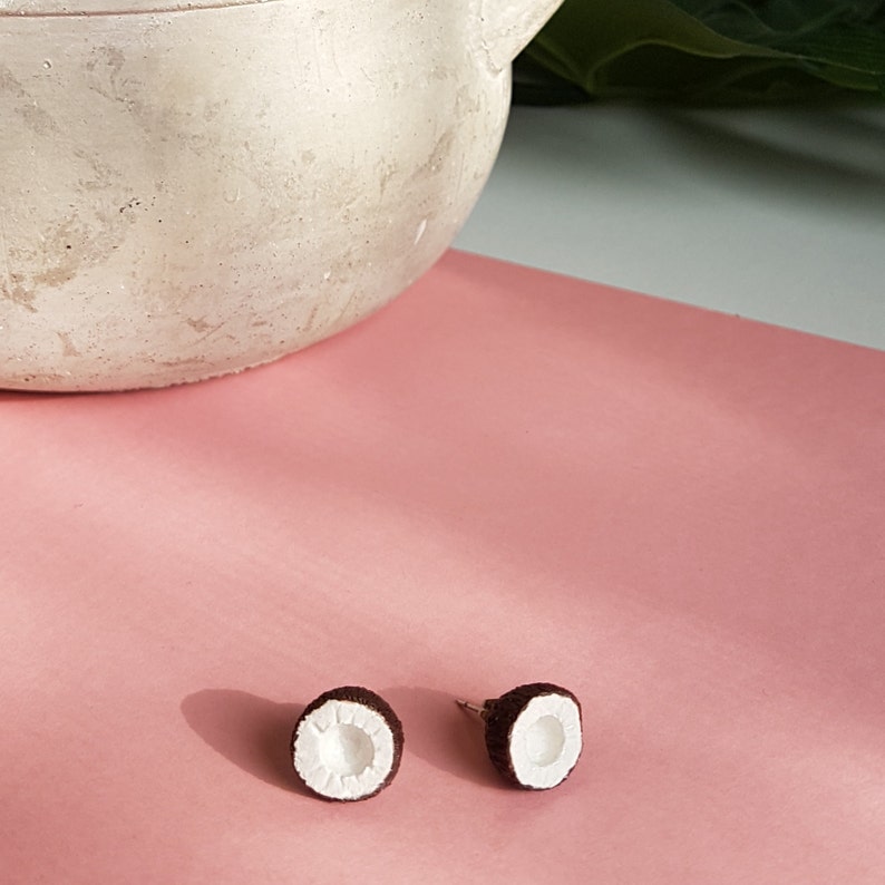 Coconut Earrings Coconut Stud Earrings Coconut Jewelry Beach Earrings Food Earrings Earrings For Girls Cute Earrings Kawaii Earrings