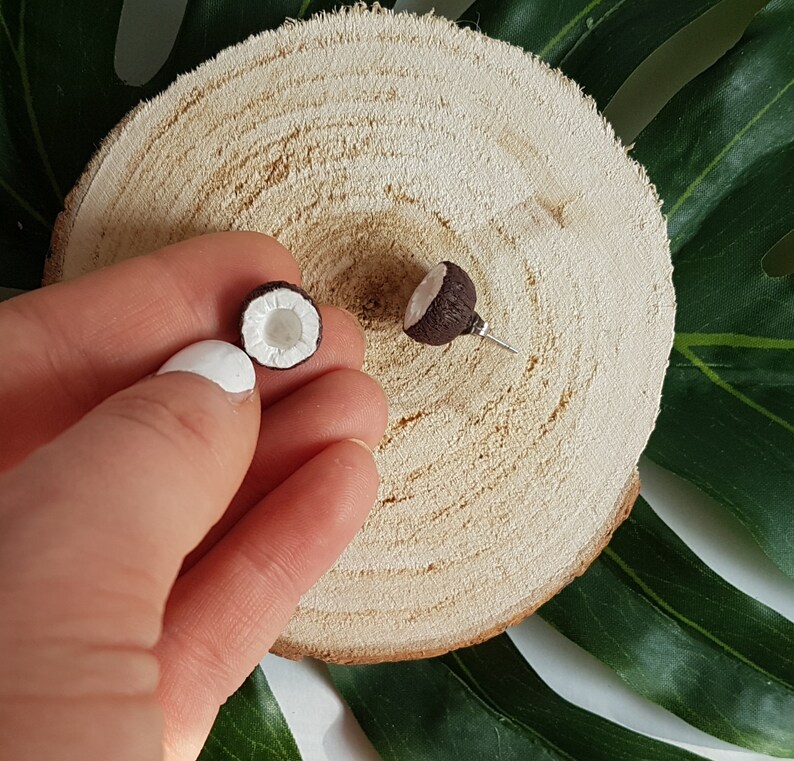 Coconut Earrings Coconut Stud Earrings Coconut Jewelry Beach Earrings Food Earrings Earrings For Girls Cute Earrings Kawaii Earrings