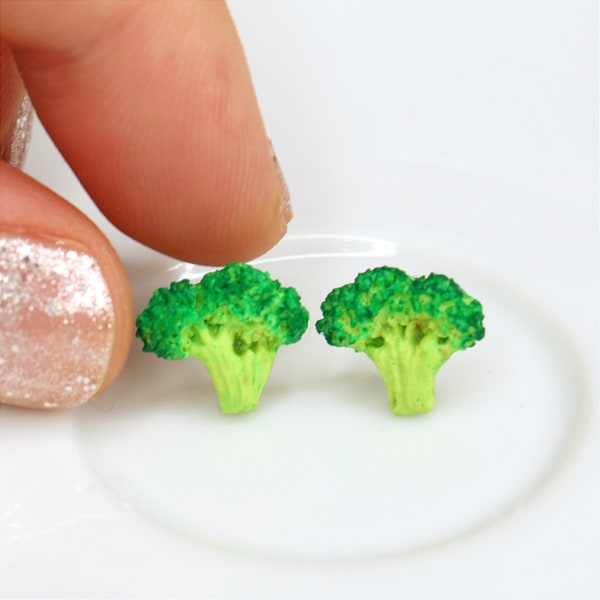 Broccoli Stud Earrings: Handmade Miniature Vegan Polymer Clay Jewelry