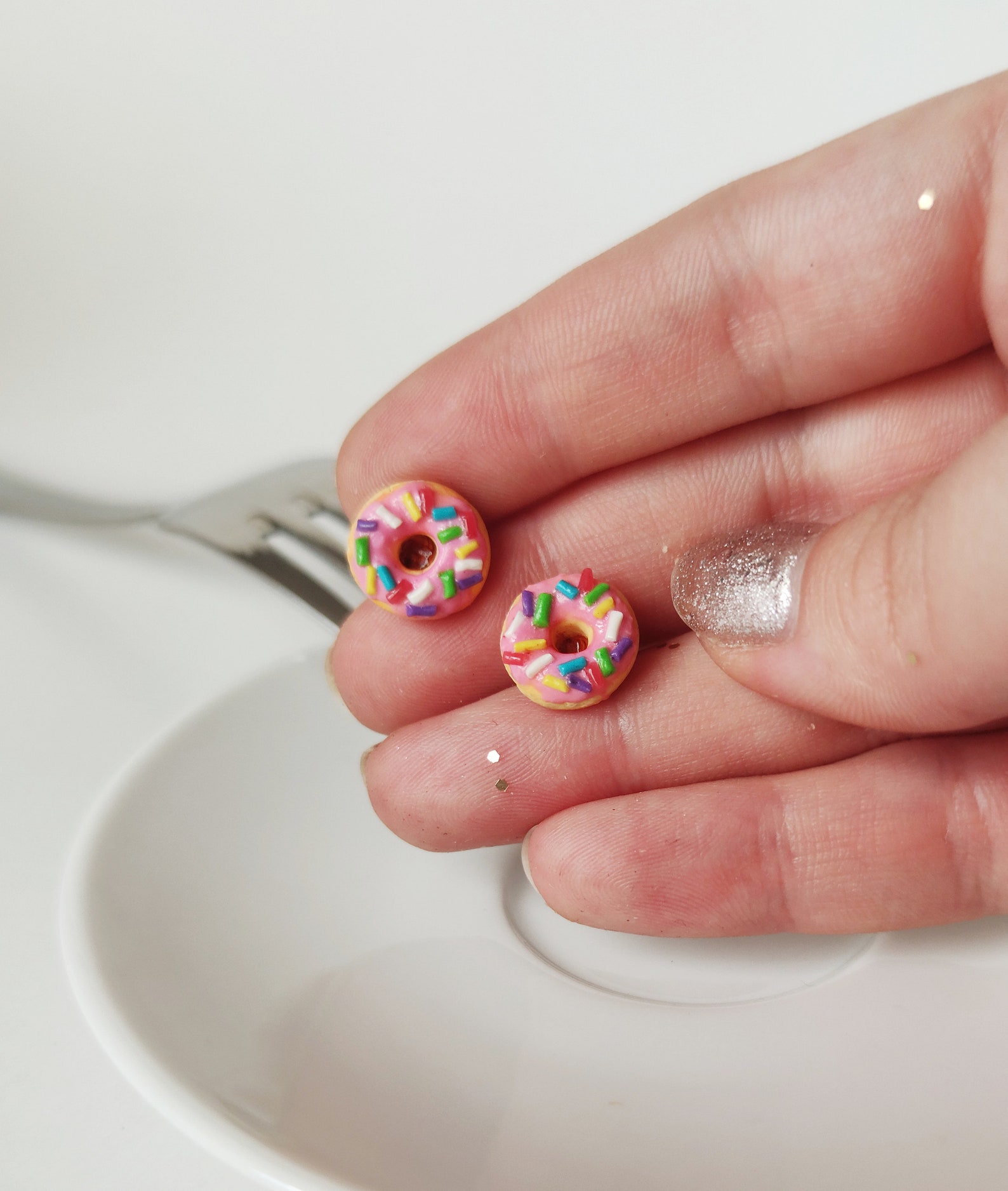 Pink Donut Stud Earrings/ Donut With Rainbow Sprinkles/ Cute Etsy