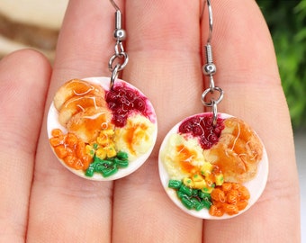 Thanksgiving Dinner Plate Earrings/Turkey Plate Earrings/Fall Earrings/Miniature Food Earrings/Thanksgiving Earrings/Thanksgiving Gift