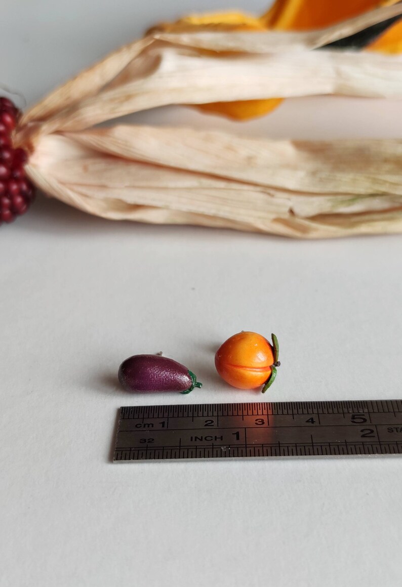 Peach and Eggplant Stud Earrings/ Emoji Earrings/ Funny Etsy