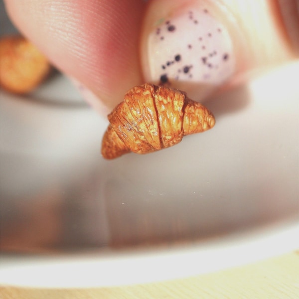 Croissant Stud Earrings: Handmade Polymer Clay Miniature Food Jewelry