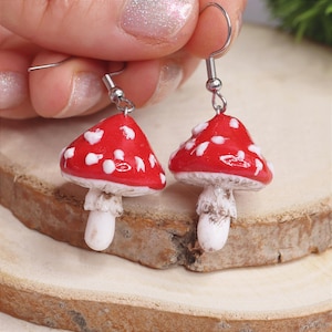 Mushroom Dangle Earrings: Handmade Polymer Clay Toadstools