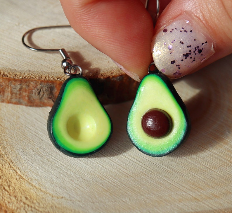 Avocado Dangle Earrings/Avocado Earrings/Miniature Food Earrings/Mismatched Earrings/Avocado Gifts /Gifts For Avocado Lovers/Kawaii Earrings image 2