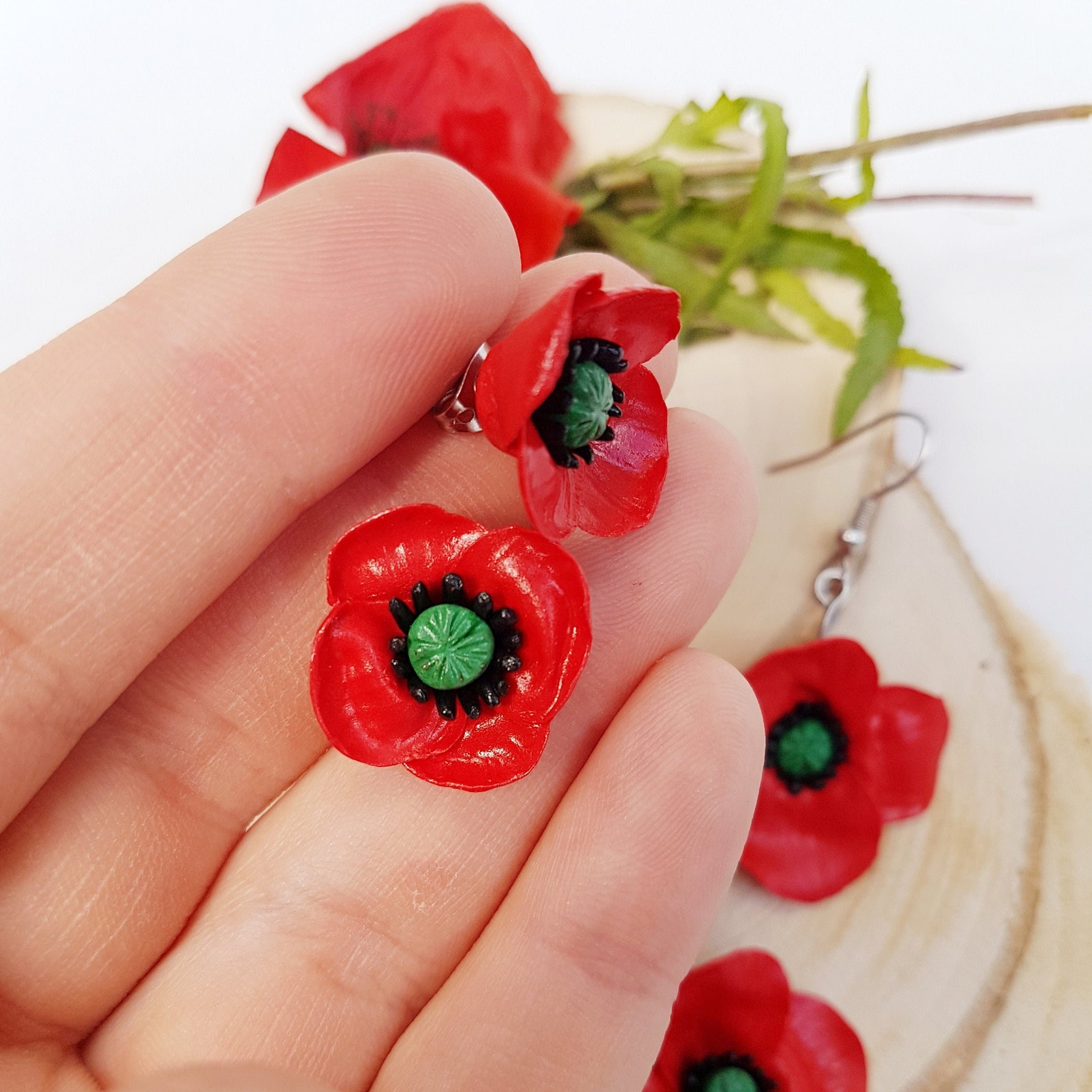 Poppy Stud Earrings / Red Poppy Flower Earrings/ Poppy Etsy