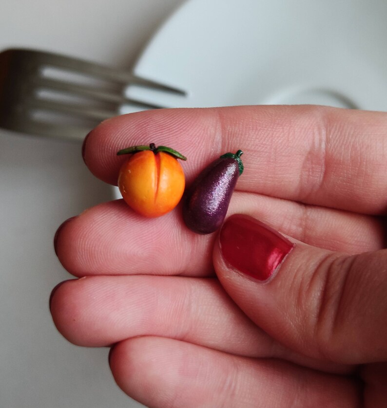 Peach and Eggplant Stud Earrings/ Emoji Earrings/ Funny Etsy