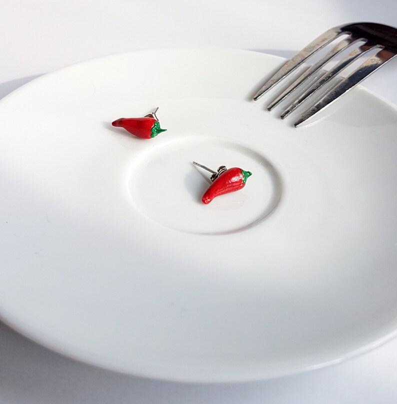 Chili Earrings / Red Pepper Stud Earrings/ Spicy Gift/ Food Etsy