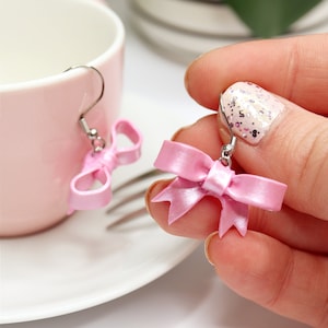 Pink Bow Earrings/ Bow Stud Earrings/ Gift for Her/ Ribbon