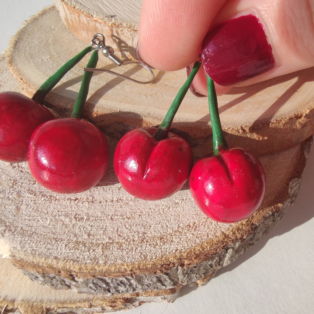 Cherry Dangle Earrings/red Cherry Earrings/cherry Jewelry/fruit Earrings/cherries Earrings ...