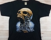 Vintage 2000s Stairway To Hell Original Wes Benscoter Anvil Mad Punk Skull Skate BMX Tee Shirt Size Large In Good Condition