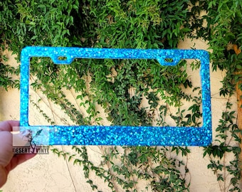Bright turquoise blue glittered license plate frame| Custom license plate frame| Cute car accessories| Car accessories for women