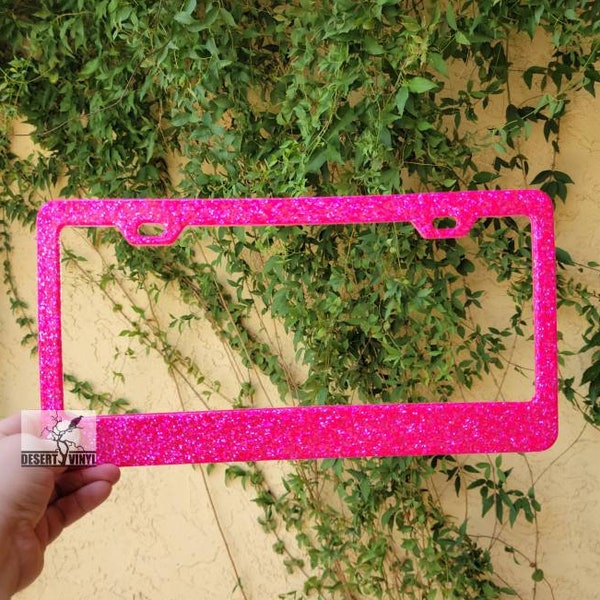 Bright hot pink glittered license plate frame| Custom license plate frame| Cute car accessories| Car accessories for women