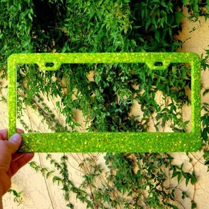Bright Green Glittered Custom License Plate Frame - Cute Car Accessories Gift for Women
