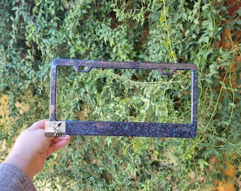 Black Holographic Rainbow Glitter Custom License Plate Frame - Cute Car Accessories for Women Decorative Vehicle Gift