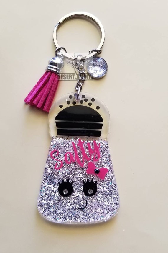 Salty salt shaker keychain. acrylic keychain. cute key Etsy