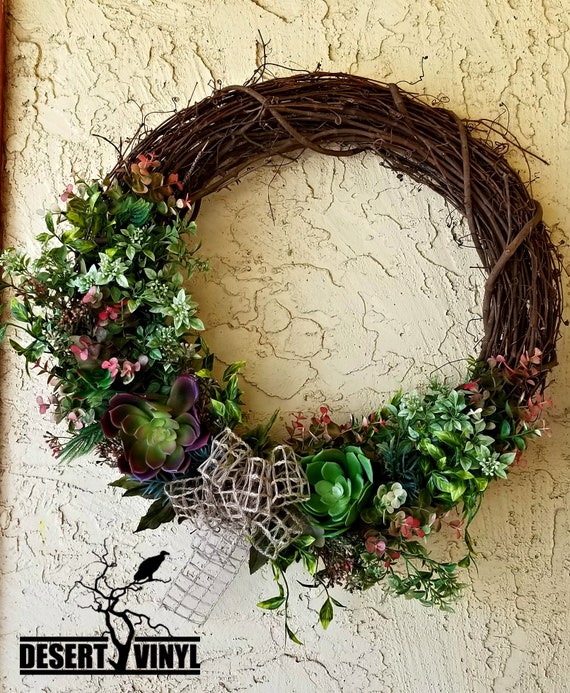 Succulents With Burlap Cage Grapevine Wreath Desert Etsy