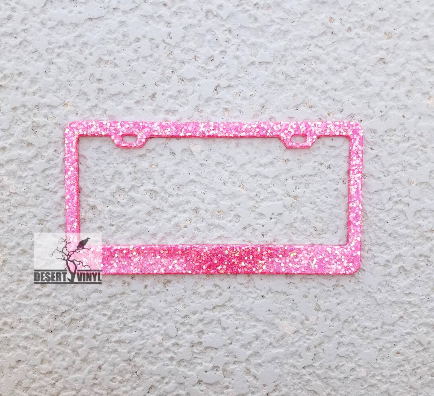 Pink License Frame Bright Pink Glittered License Plate Frame| Custom License Plate Frame ...
