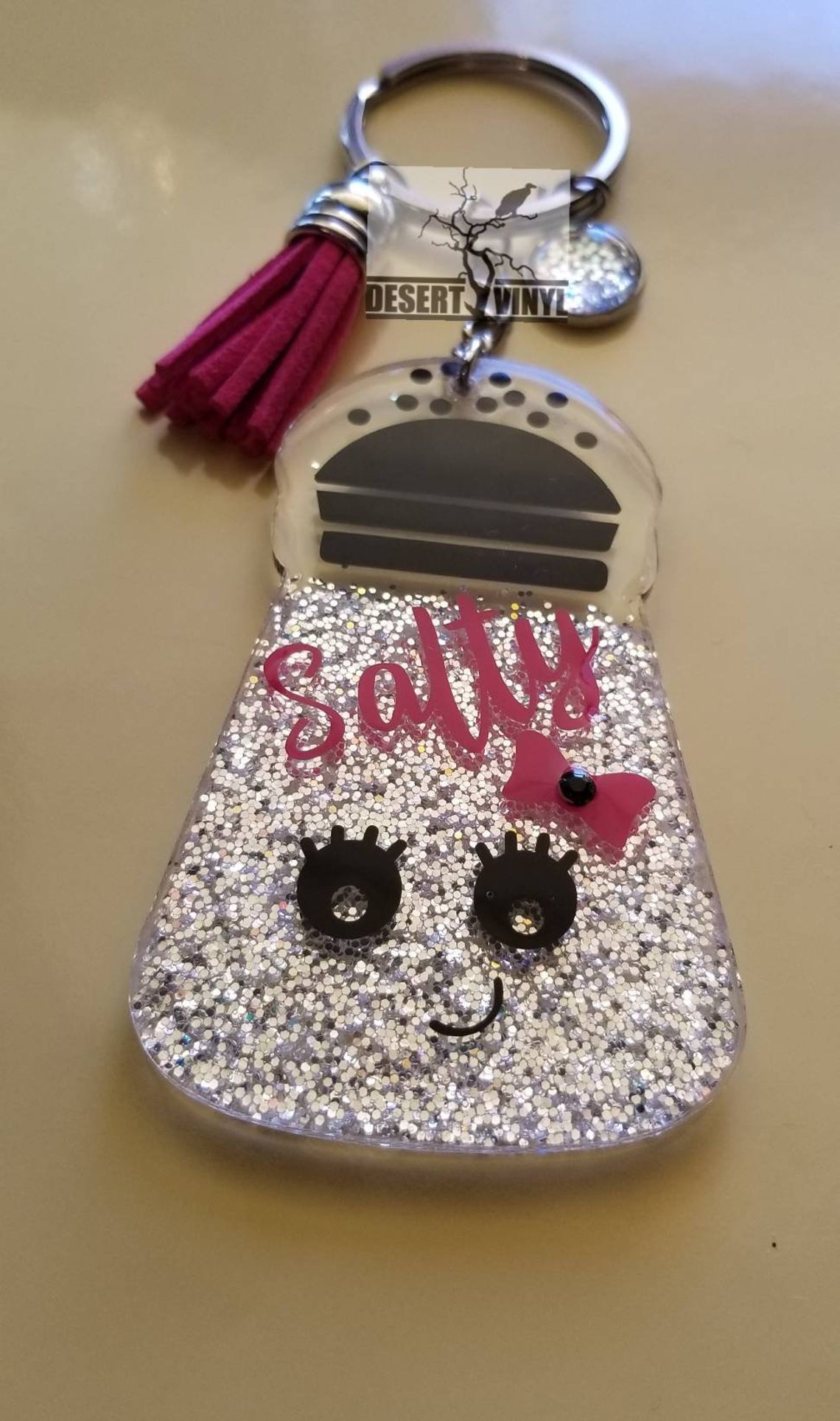 Salty salt shaker keychain. acrylic keychain. cute key Etsy