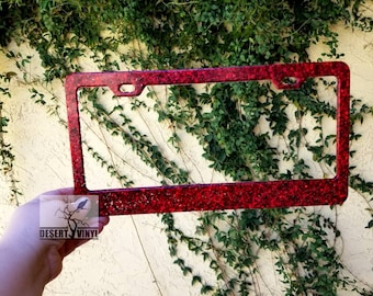 Bold Red Glittered Custom License Plate Frame - Cute Car Accessories for Women Bling Decoration Gift