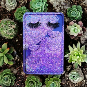 Purple Colorshift Glittered Eyelashes Case - 4 Pair Lash Storage Container Holder Tray for Strip Falsies