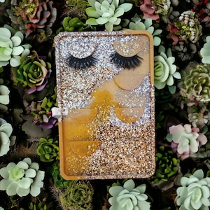 Gold Glittered Eyelash Case - 4 Pair Strip Lash Storage Container Holder Organizer Tray