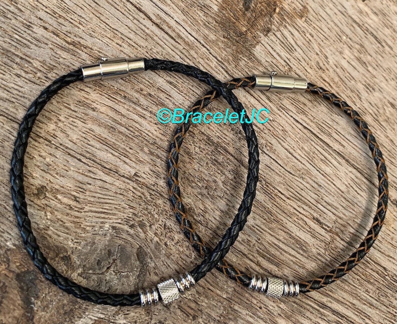 3mm Leather Braided Bracelet with Stainless Steel Secure Magnetic Clasp-Men/'s Bracelet-Women/'s Bracelet-Yoga Jewelry-Unisex jewelry gift.