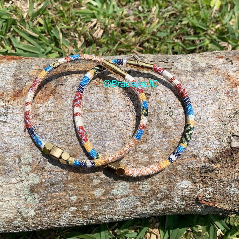 Metal alloy beads Ethnic Cotton Cord Bracelet Gift for Him Unisex bracelet Tribal bracelet Stainless Steel Gold Plated Magnetic Clasps