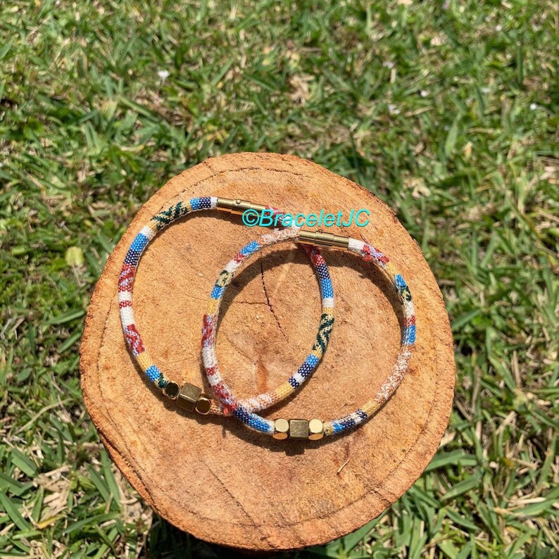 Metal alloy beads Ethnic Cotton Cord Bracelet Gift for Him Unisex bracelet Tribal bracelet Stainless Steel Gold Plated Magnetic Clasps