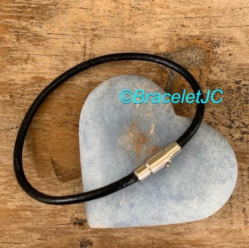 Stainless Steel Clasps. UNISEX 3mm Black Leather Cord Bracelets