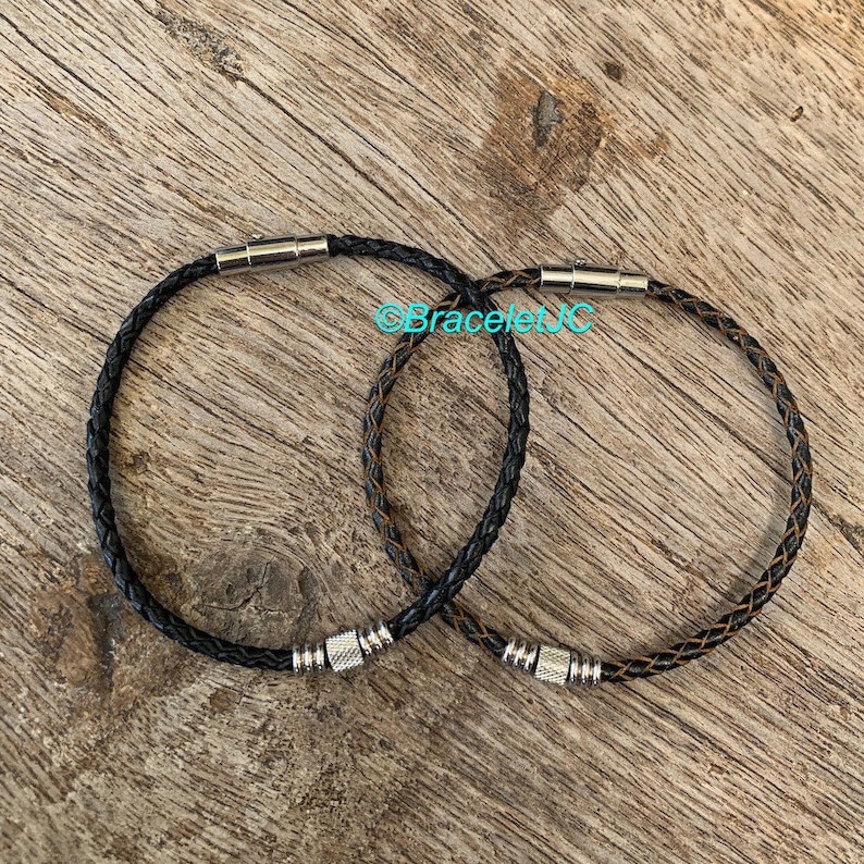 3mm Leather Braided Bracelet with Stainless Steel Secure Magnetic Clasp-Men/'s Bracelet-Women/'s Bracelet-Yoga Jewelry-Unisex jewelry gift.